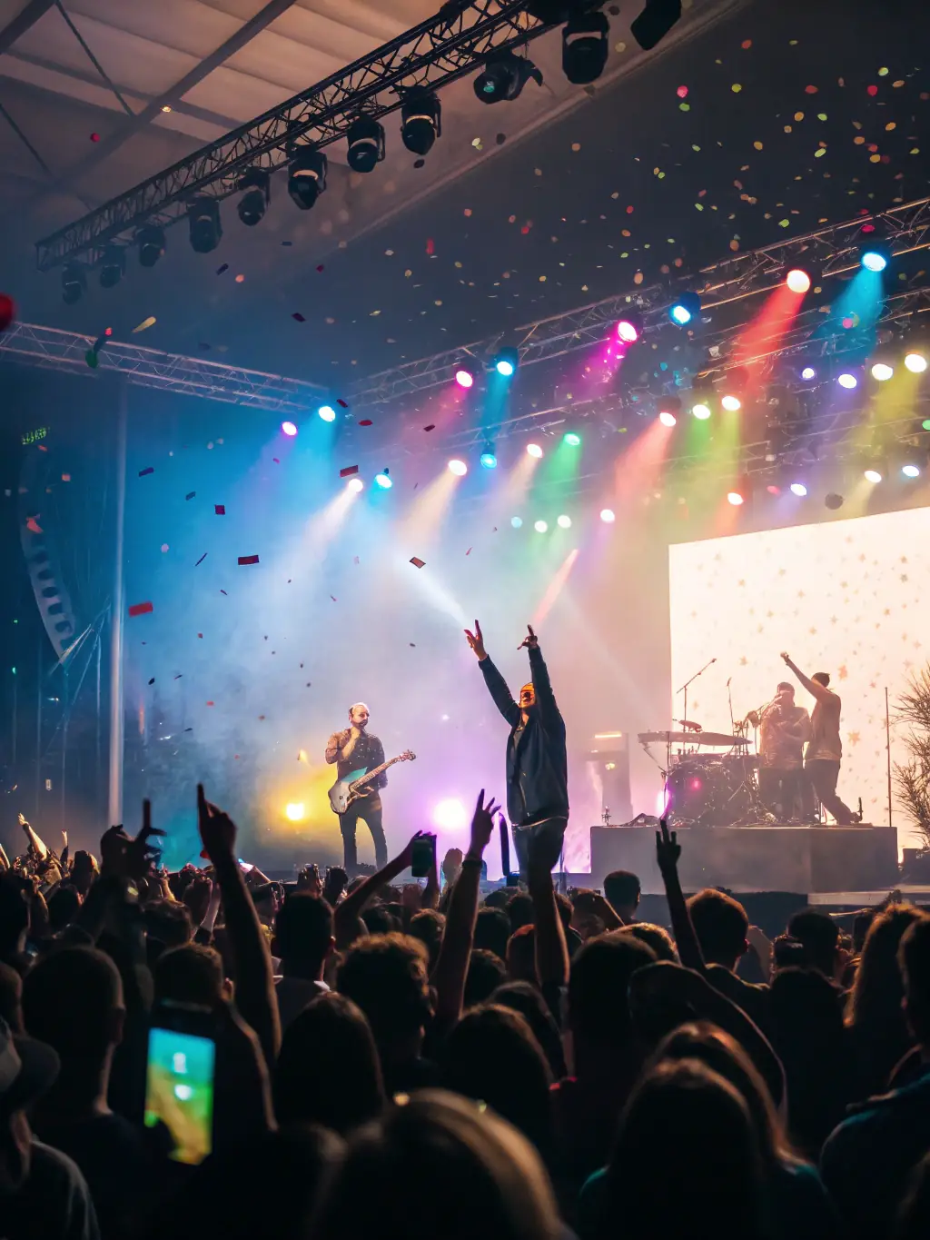 A vibrant photograph capturing a live performance supported by IMPASSYSTEM, showcasing musicians on stage with dynamic lighting and an engaged audience, emphasizing the energy and excitement of the event.