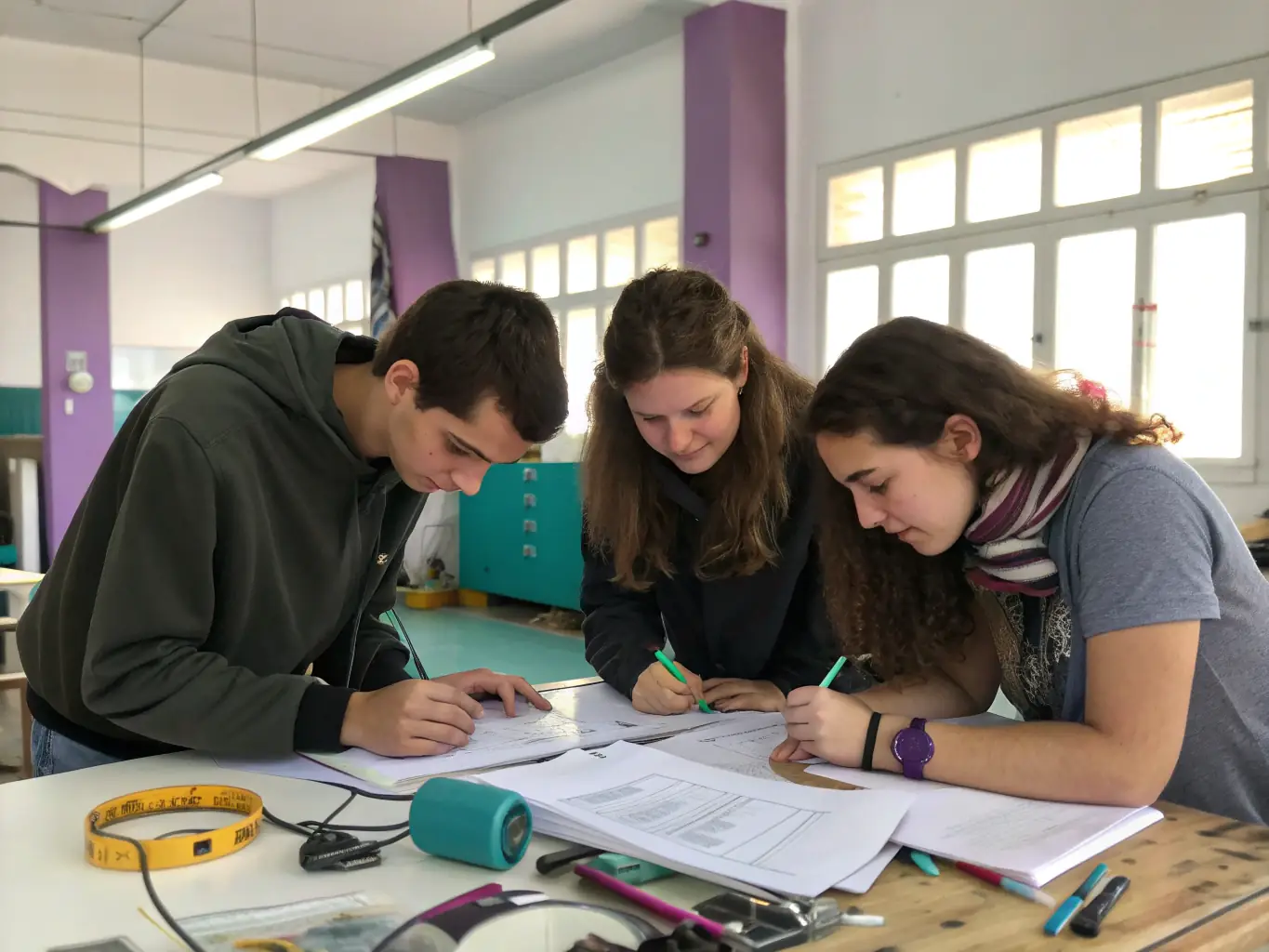 A photograph of artists participating in a workshop facilitated by IMPASSYSTEM, showing them collaborating and learning new skills in a creative environment.